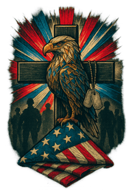 patriotic cross red white blue flag and eagle dog tags