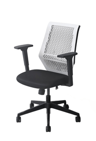 Sensit T145 with white perforated backrest and black seat, angled front-side view