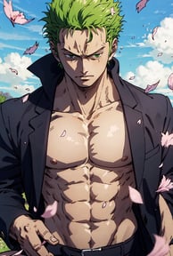a man with a green hair and a green shirt