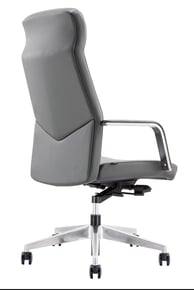 Rear view of grey executive chair showing smooth contour and metal base