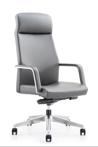 High-back grey executive chair with slim armrests and five-star aluminium base