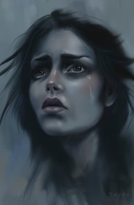 a woman with a teary face and a teary face