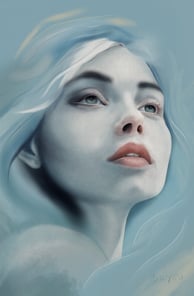 a woman with a blue eyes and a white hair
