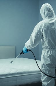 expert pulvérise un matelas contre les punaises de lit