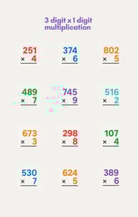 3 digit x 1 digit worksheet