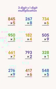 3 digit x 1 digit worksheet