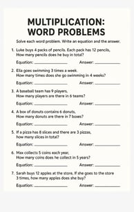 multiplication word problem worksheet