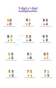 2 digit x 1 digit worksheet