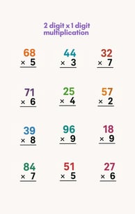 2 digit x 1 digit worksheet