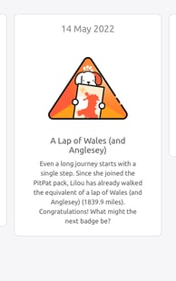 alt="PitPat app A lap of Wales badge unlocked"