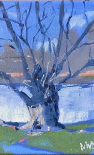 a painting of a tree with a tree in the background