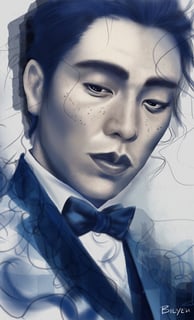 a Asian man with freckles and a bow tie