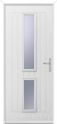 whote front door with two pieces of glass