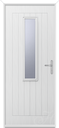 white front door with one piece of glass