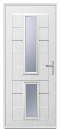 a white composite door with two pieces of glass