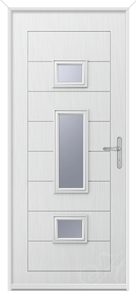 a white composite door with three pieces of glass
