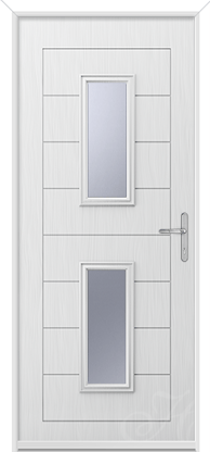 a whit composite door with two pieces of glass
