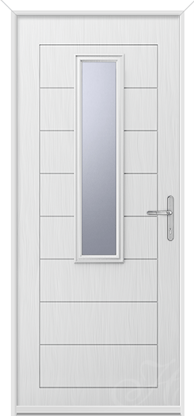 a white composite door with one piece of glass