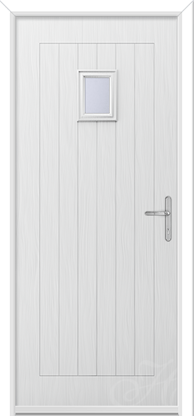 white front door with square glass