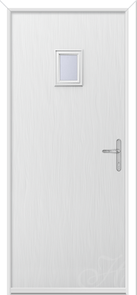 a white door with square glass