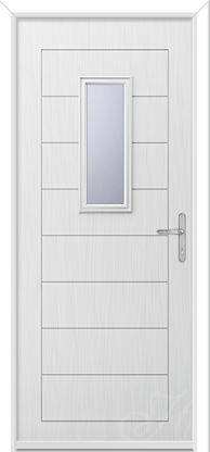 a white composite door with one glass panel