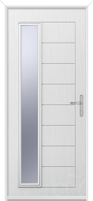 a white composite door with a long piece of glass