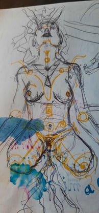croquis représentant un corps qui menstrue et qui exprime la doulleur