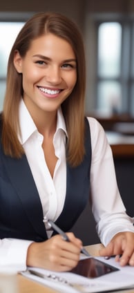 a woman in a vest and tie