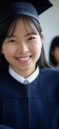 a woman in a graduation gown and a graduation cap