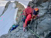 A bit of rock climbing toward the summit of Piz Bernina
