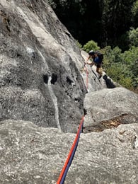 Climber on Il Risveglio di Kundalini, Val di Mello - Italy