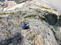Mauri Fiorelli, on the first difficult pitch. Punta Torelli Valmasino