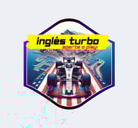 o logotipo do inglês turbo: um carro de formula 1 em cima de uma bandeira dos EUA