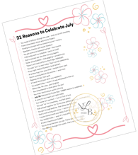 a List of 31 Reasons to Celebrate July FREEBIE