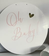 Oh Baby acrylic sign to hire, 45cm wide