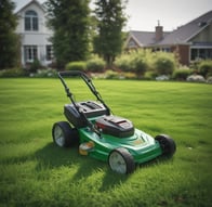 green and black lawnmower on green grass
