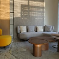 Gray Sofa with wooden Center Table and yellow chair in Ahmedabad