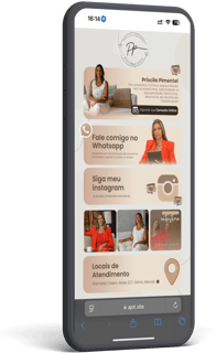 Tela de celular exibindo mini site personalizado da Ajot Site para a profissional Priscila Pinevset,