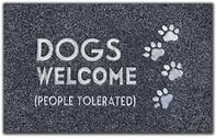 a dog's welcome mat with a dog's paw prints