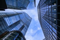 a view of a city with tall buildings