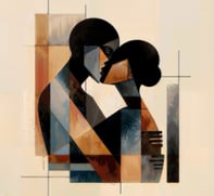 a painting of a man and woman kissing