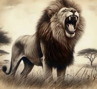 a roaring lion is shown in this picture