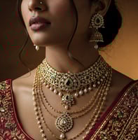 "Woman wearing Indian handicraft jewelry"