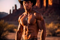 shirtless cowboy in the desert AI image