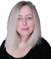 Middle-aged woman with long blonde hair and a nose ring