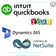 Logos of accounting software providers, including Intuit QuickBooks, Zoho, Dynamics 365, and Oracle