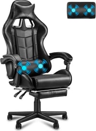 Soontrans Silla Gaming con Masajeador, Reposapiés y Reposacabeza, color negro