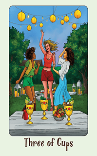 Jasper tarot  three of cups a tarot card deck with three women in the foreground