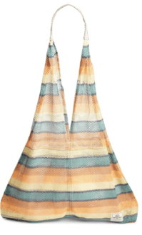 a woman's handbag with a multicolored striped bag