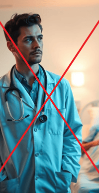 a man in a doctor's coat with an X above